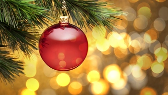 Czerwona bombka wisząca na choince